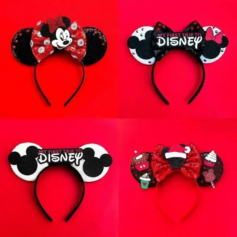 Minnie Mouse Hair Bands Girls Classics Mickey Big Ears Headbands Women Disneyland Pink Bow