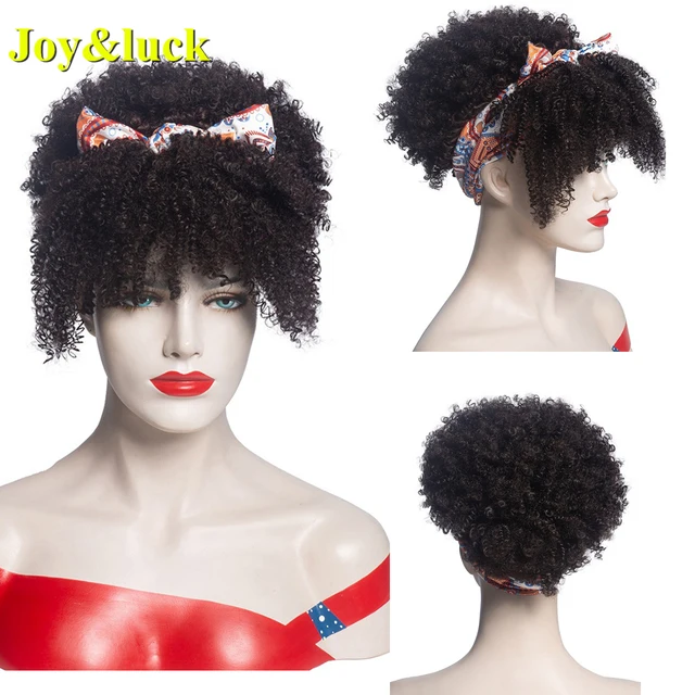 Headband Synthetic Wig Short Afro Kinky Curly Hair Wigs For Black Women Fluffy Curls Hairband African Turban Wrap Hair 286