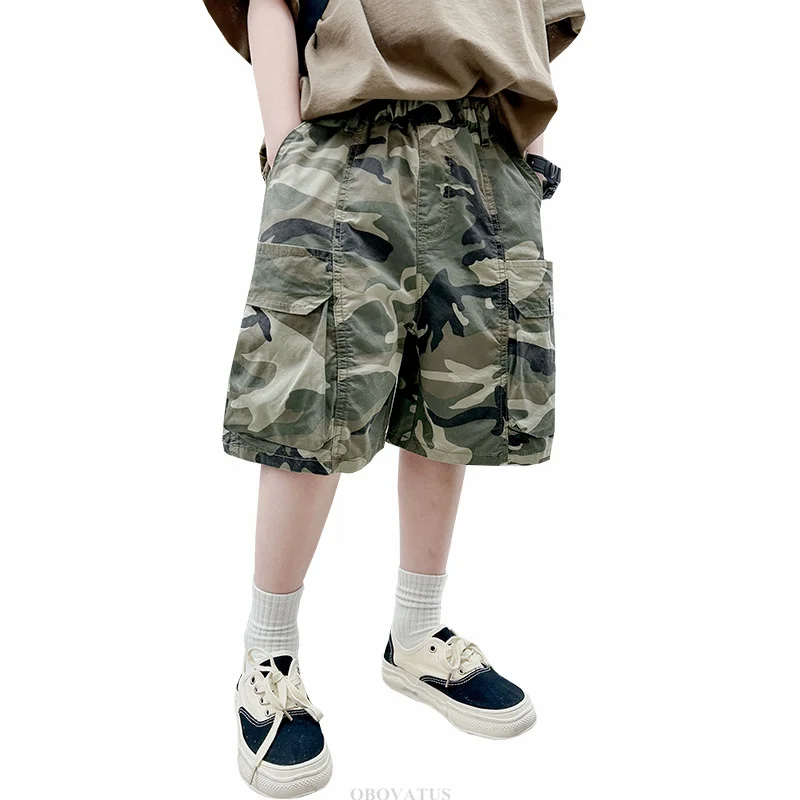 Kids Summer Camouflage Short Tween Boys Casual Clothes Cotton Elastic Waistband Cargo Shorts Pocket Teenage Child
