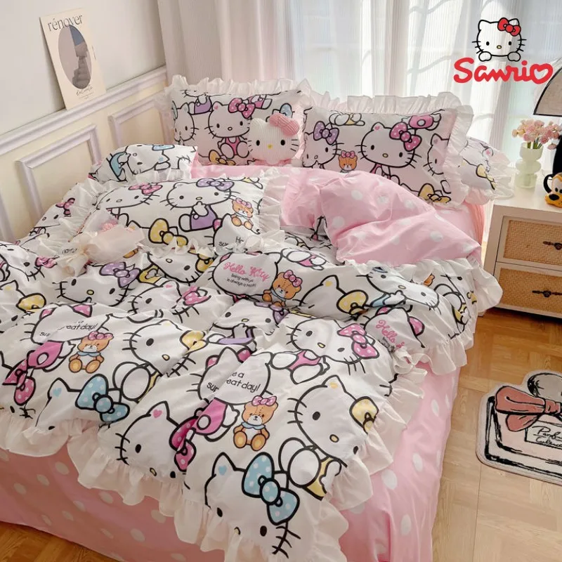 

sanrio Hello Kitty cotton four-piece quilt cover sheet girl cartoon three-piece children's Korean version of ins princess style