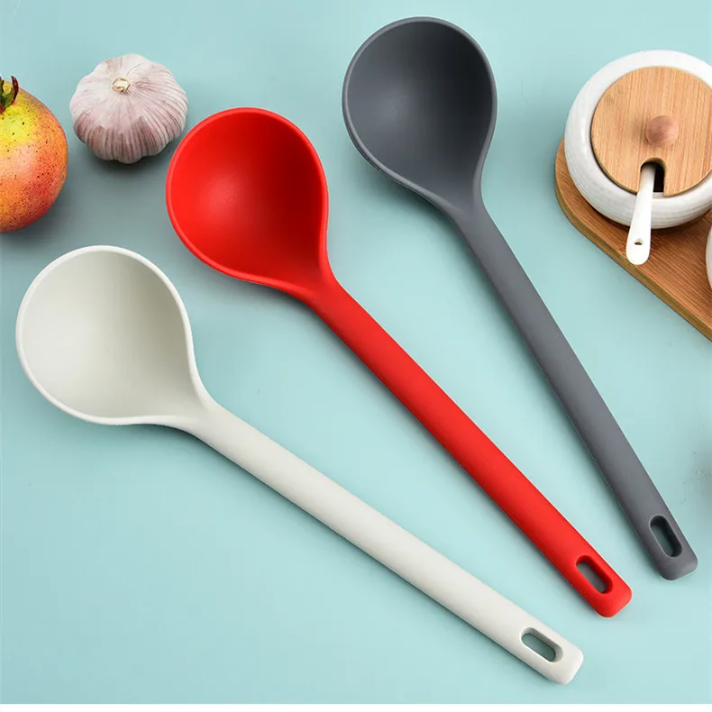 Description Picture 5 of itemLarge Thickened Silicone Soup Spoon Long Handle Ramen Noodles Bouillon Ladle Japanese Kitchen Tablespoons Tableware Kitchenware