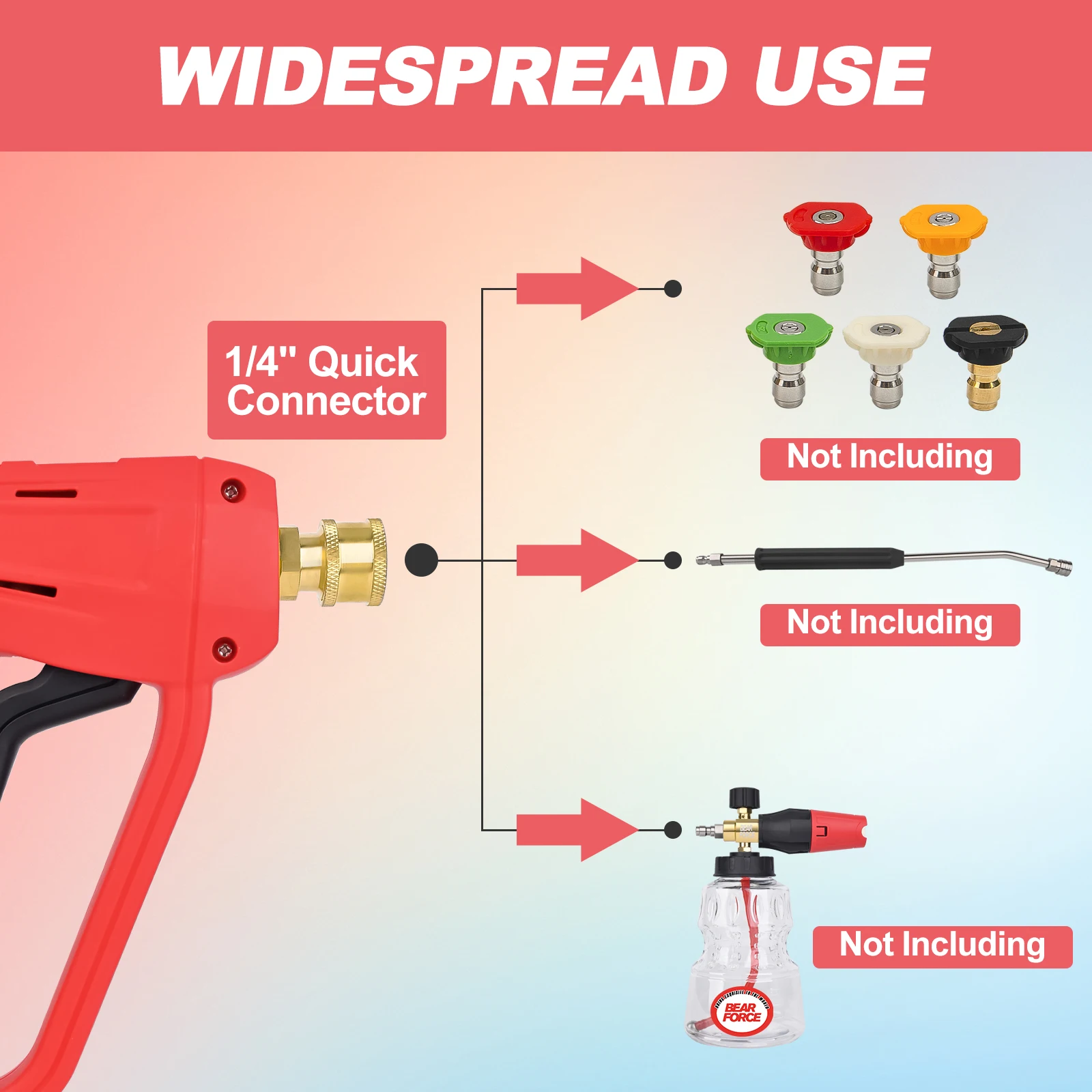 베어 포스 압력 세척기 숏건 (M22-14mm, 1/4인치 퀵 커넥터 커플러 및 M22-ID15mm 커넥터 포함)