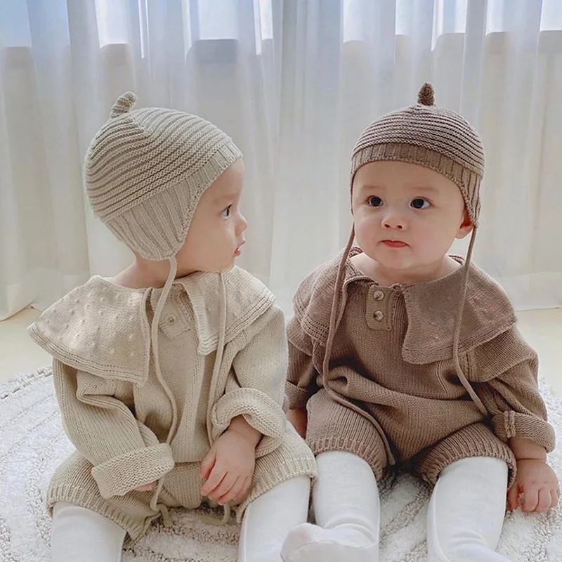 Baby Knit Rompers Jumpsuits Peter Pan Collar Newborn Clothes