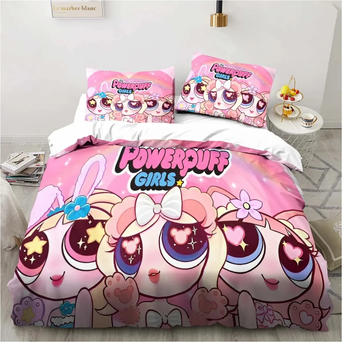 Anime Powerpuff Cute Grils Cartoon Bedding Set Duvet Cover Bed Set Quilt Cover Pillowcase Comforter king Queen Size Boys Adult 6