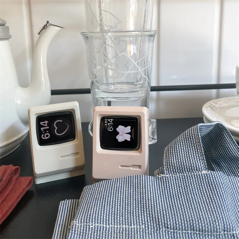 Retro Desktop Charging Base For Apple Watch Charger Stand Silicone Holder Dock For iWatch 49mm 40mm 42mm 38mm 8 7 6 5 4 3 2 SE