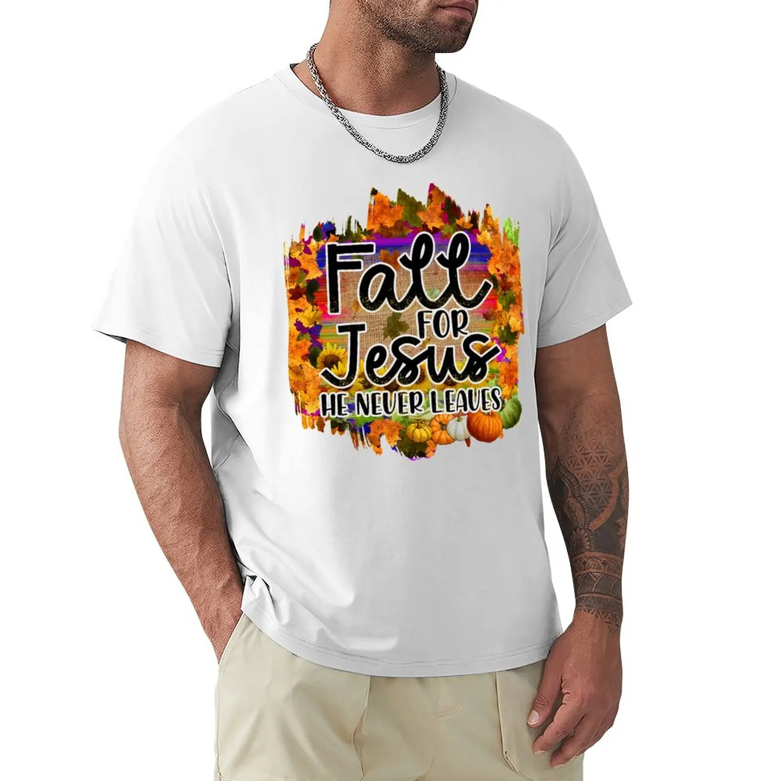 

Fall For Jesus Wreath T-Shirt shirts graphic tees aesthetic clothes quick-drying boys animal print Men's clothing