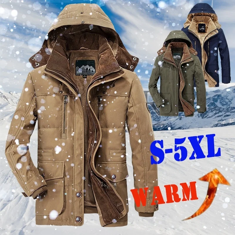 

TPJB Warm Winter Jacket Men Fleece Hooded Coat Thicken Parkas Men's Jackets Outwear Hat Detachable Coats Man Jaqueta Masculina