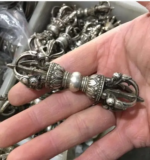 Tibetské stříbro buddhista dordže ax phurpa tlouci vajra přívěsek amulet 10cm