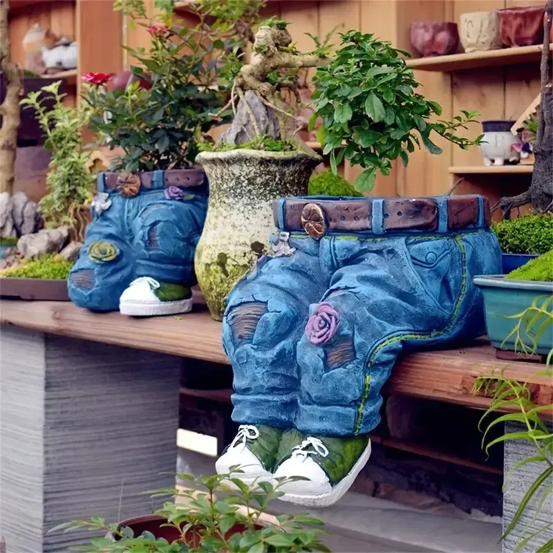 Resin Statue Jeans Pants Shape Flower Pot Succulent Pot for Indoor Outdoor 1pc