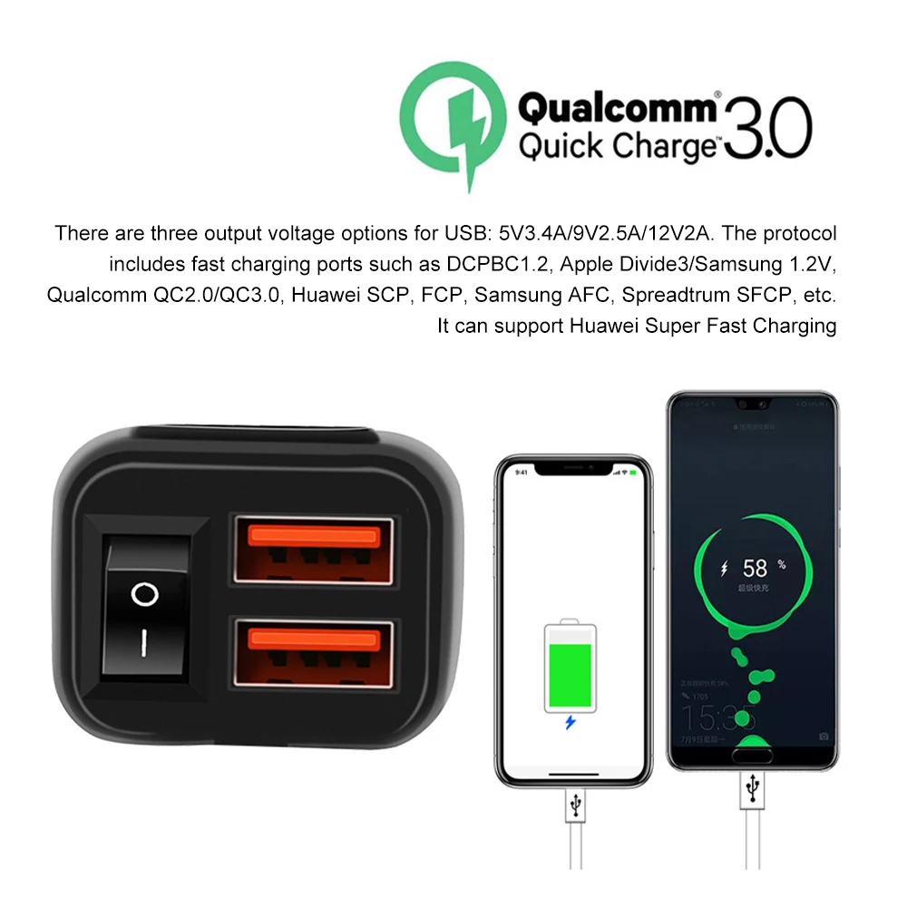 Motorbike Charger Adapter Waterproof Motorbike Motorcycle Handlebar Charger Dual USB Port Adapter Power Adapter with Switch for Mobile Phone Charger