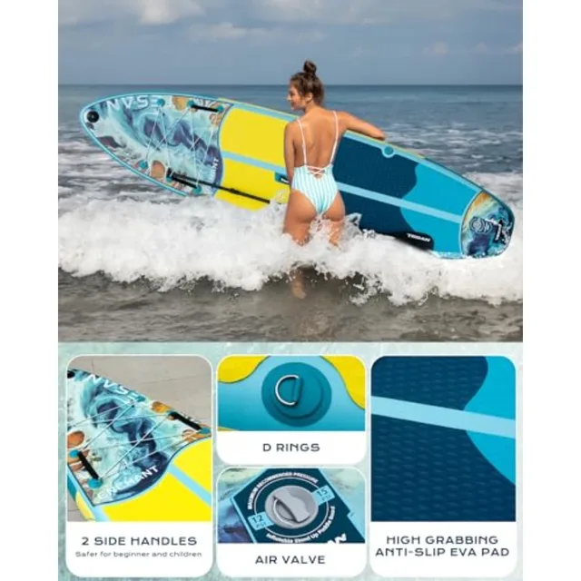All-Round inflatable paddle board for lakes and rivers, PVC drop-stitch material, navy blue with gray accents, ultra stable 11'
