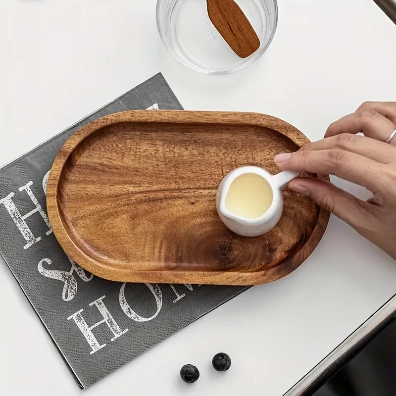 Wooden Dessert Plate Tableware Solid Wood Round Dessert Plate Japanese-style Wooden Tray Snack Plate Dried Fruit Plate Tea Tray