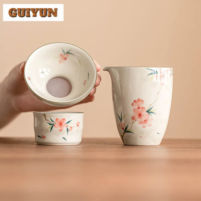 Hand-painted Peach Blossom Tea Leakage Tea Filter Integrated Fair Cup Filter Kung Fu Set Accessories Partition Set