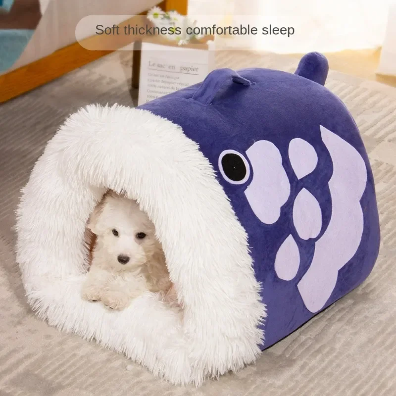 

Гнездо для домашних животных с ручкой Little Fish Handle, мягкое и теплое кошачье гнездо, среднее и маленькое, полузакрытое, нескользящее гнездо для собак, осень и зима, новинка