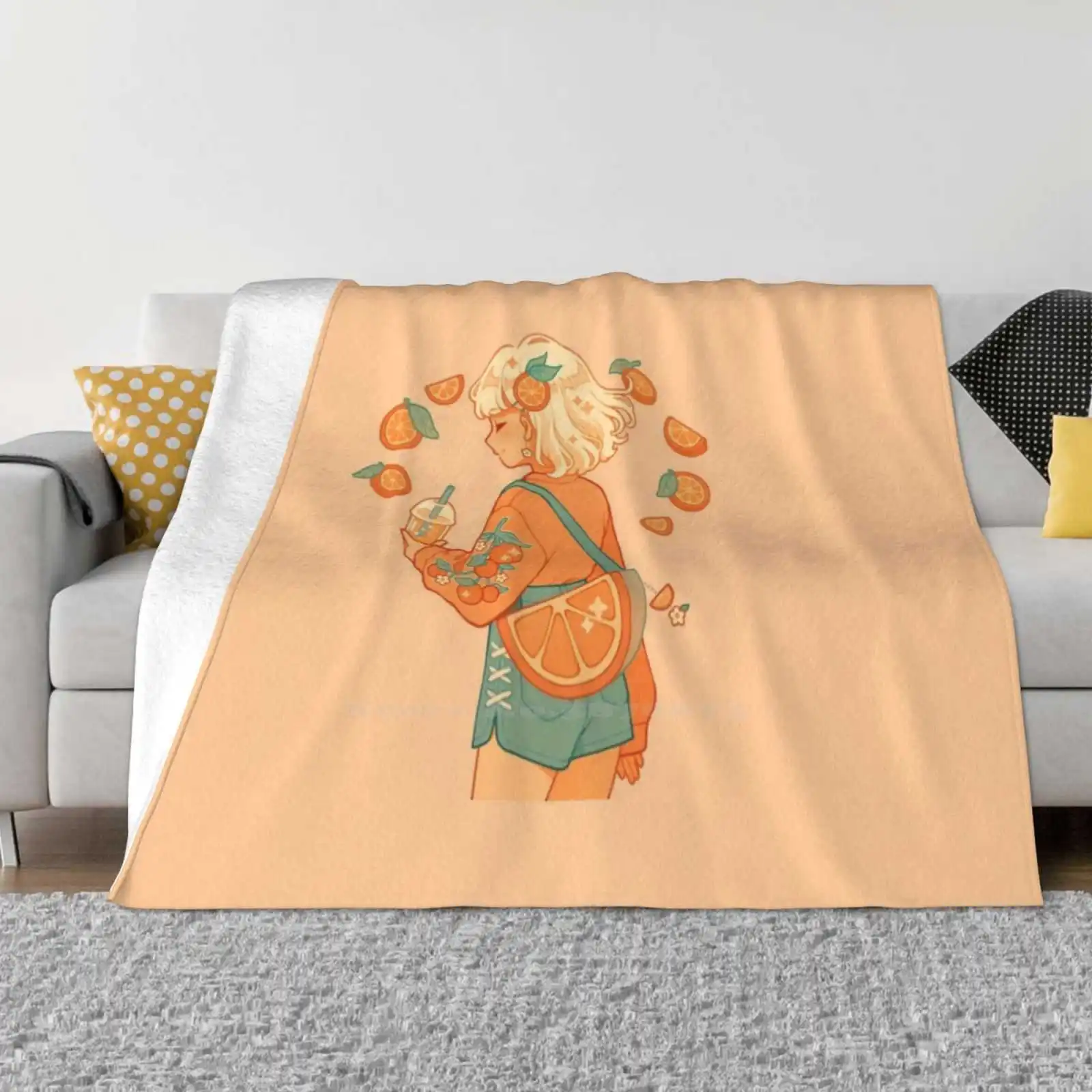 

Orange Bag Creative Design Light Thin Soft Flannel Blanket Orange Aesthetic Fruit Girl Cute