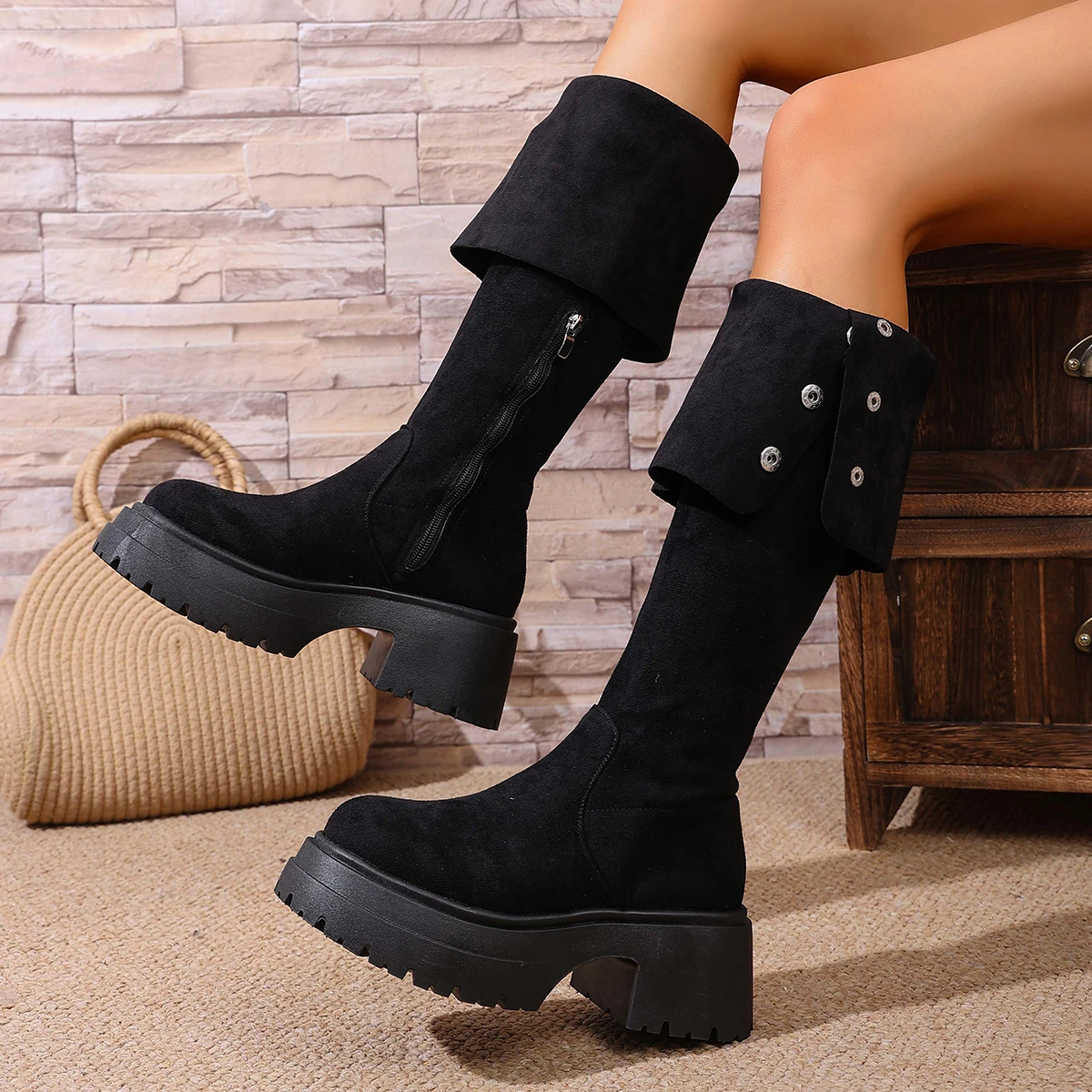 Luxurious Women's Suede Over-The-Knee Winter Boots with Plush Fleece Lining