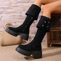 Luxurious Women's Suede Over - The - Knee Winter Boots with Plush Fleece Lining - 38 (Black suede)