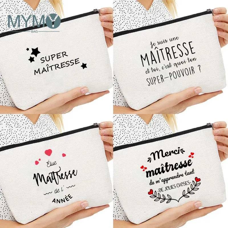 

French Print Cosmetic Bag Necessaries Women Makeup Bag Organizer Travel Cosmetic Case Girls Canvas Mini Handbag Pouch Pencil