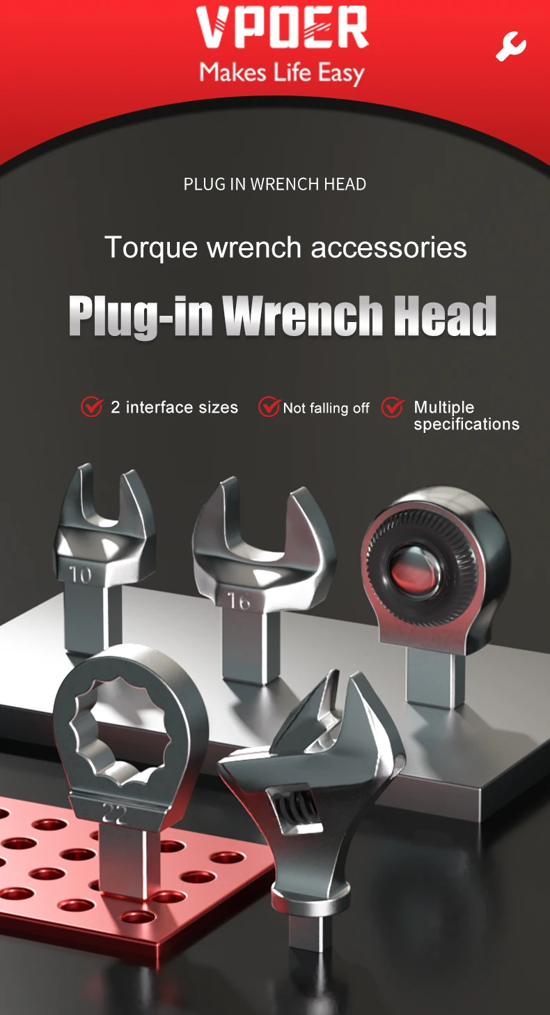 Description Picture 2 of itemOpen Ended Insert Tools 9X12 Torque wrench Head Changeable head Box End Ring Spanner Head Ratchet Insert Tools head