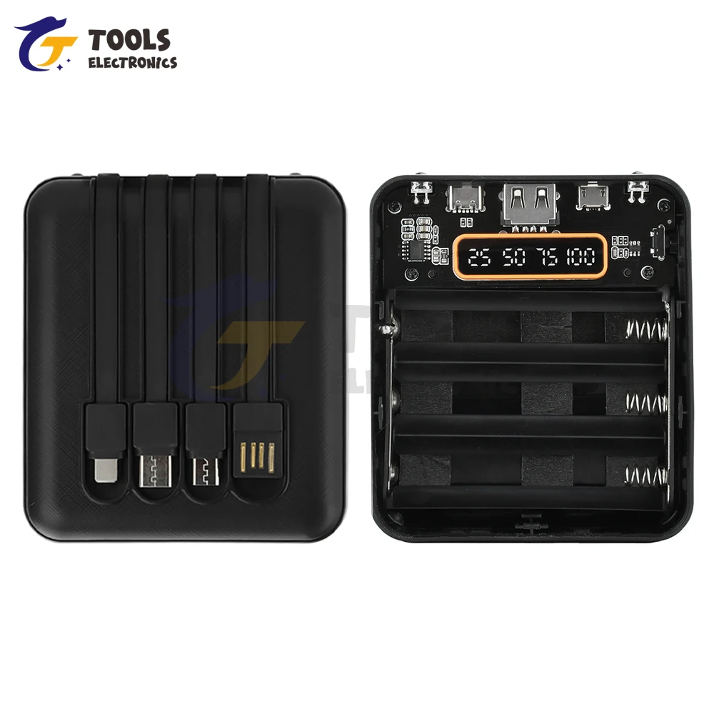 Transparent Power Bank Case 3 x 18650 Battery Box Cable DIY Charging Treasure No Soldering Digital Display