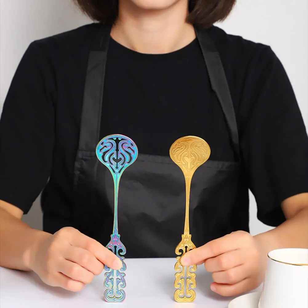 

Rust-proof Kitchen Utensils Colorful Vintage Stainless Steel Spoon Set For Desserts Soups Salads Hollow Handle For Coffee