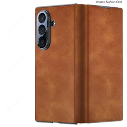 Premium Genuine Leather Flip Case - Ultra Thin & Stylish Design - Galaxy Z Fold7 (Brown)