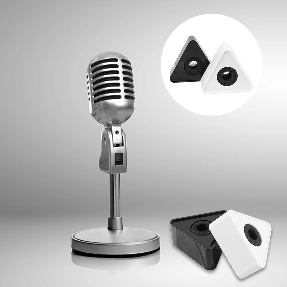 

4 Pcs Microphone Logo Custom Sign ABS Station Flag for Reporters Useful Office Triangle Triangular Shaped Stand