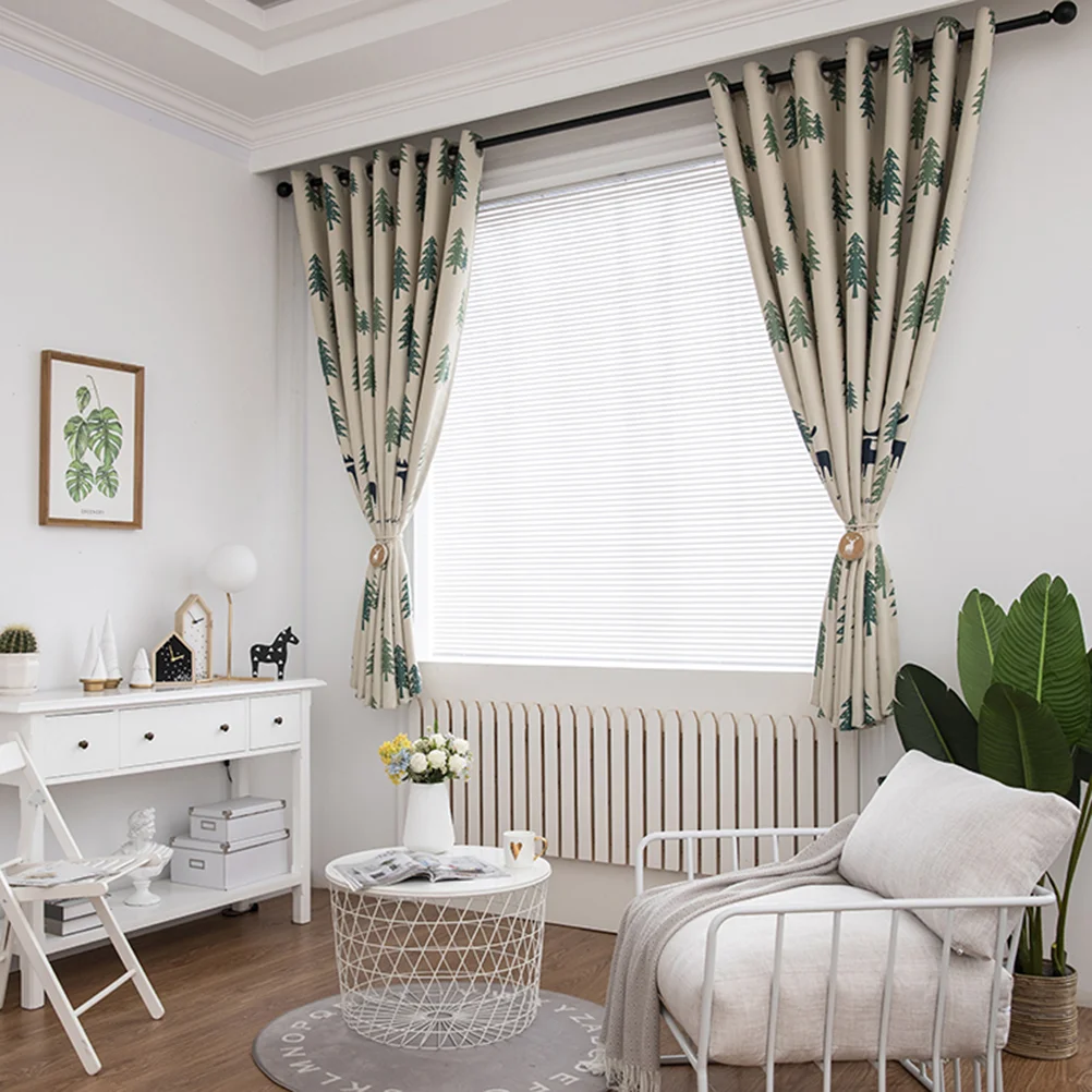 Bedroom Curtain Printed Curtains Home Grommet for Windows Darkening Short Elk Printing Blackout Rural 4