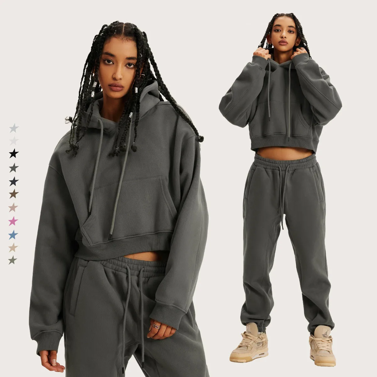 Autumn/Winter American retro hooded hoodie women plus fleece thickened Spice girls short women's hoodie
