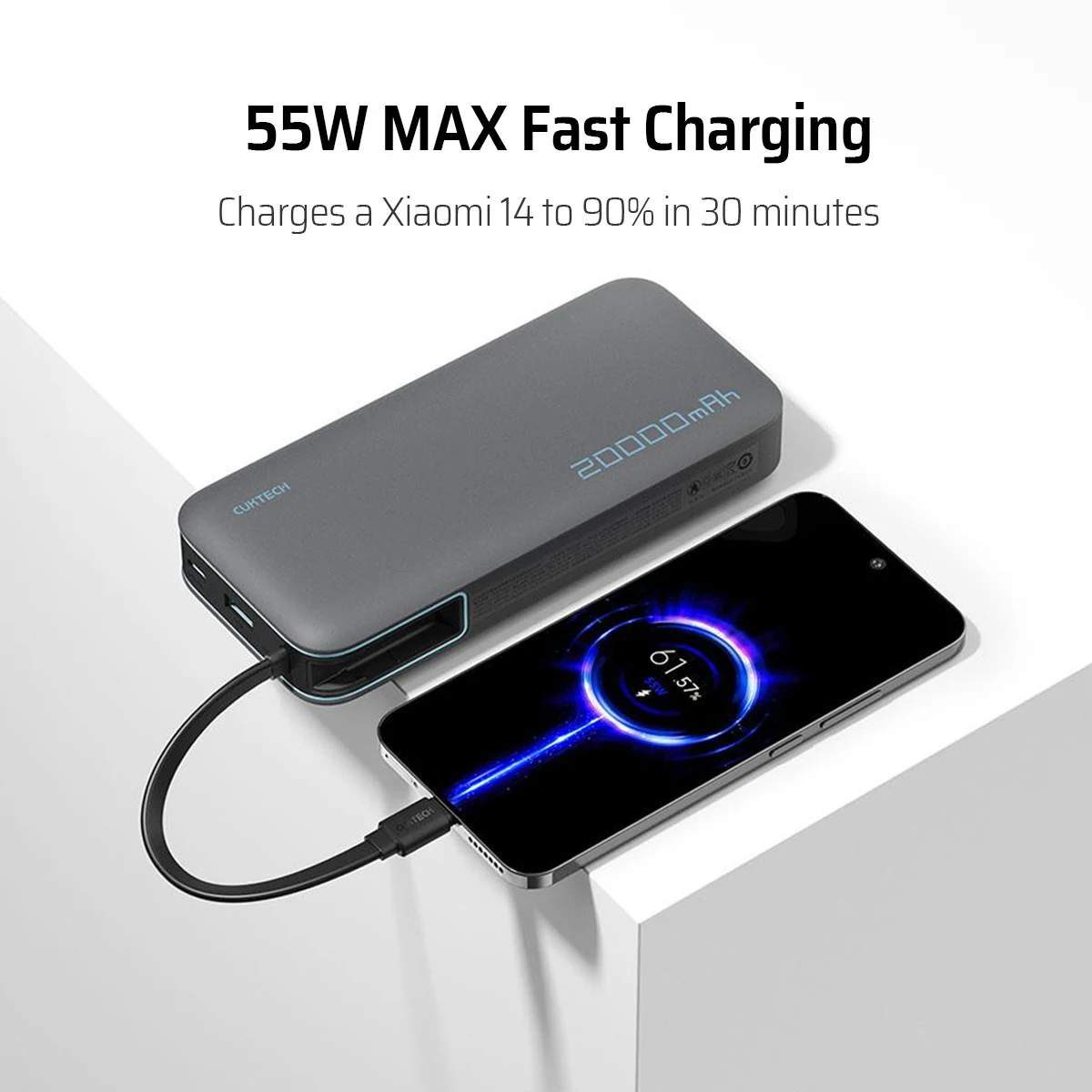 CUKTECH Power Bank 20000mAh 55W Max Cavo integrato CP25 PB200N Ricarica rapida bidirezionale per MacBook Pro iPhone 15 Xiaomi Auricolari - Image 3