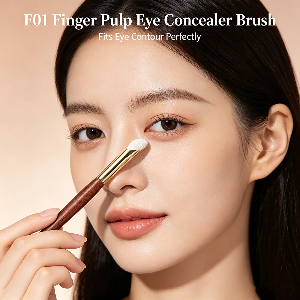 플러핀 01 핑거 펄프 아이 컨실러 브러쉬 천연 염소털 컨실러 브러쉬 로즈우드 핸들 구리 파이프 고급 메이크업 브러쉬