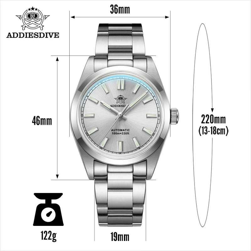 ADDIESDIVE Men's Automatic Wristwatch 36mm PT5000 Movement Sapphire Bubble Mirror Pot Cover Glass Men Watch Waterproof Watches