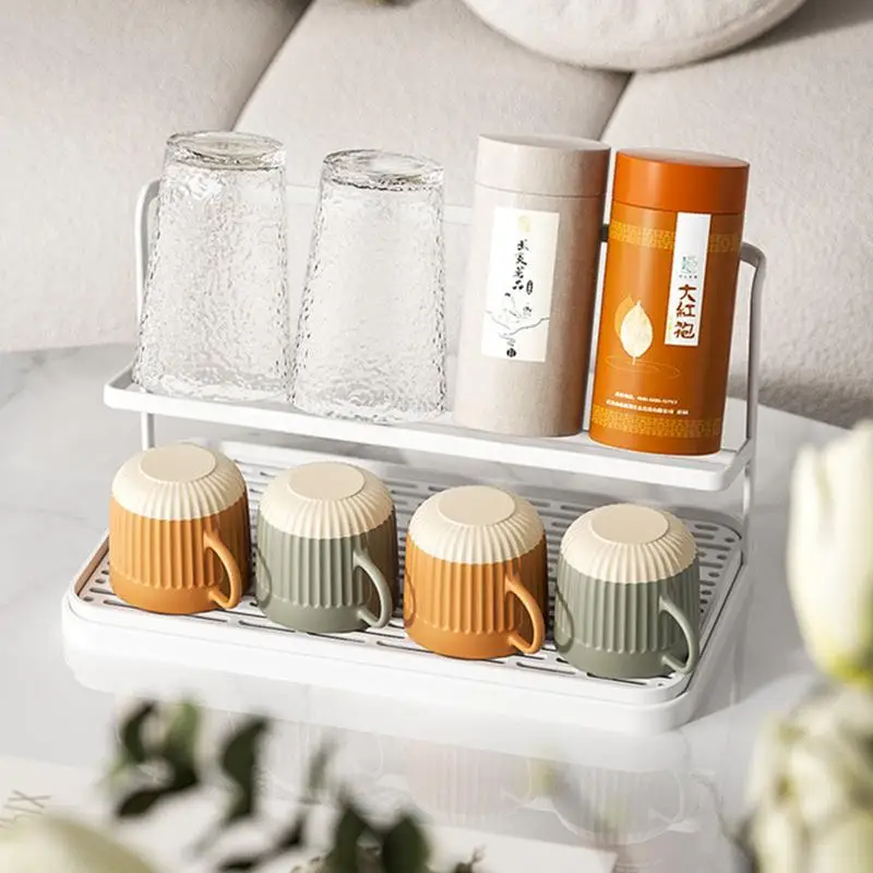 Coffee Cup Stand Food Grade Metal Cup Rack Stand Multifunctional Storage Rack Rustproof Coffee Drain Holder for Living Room cup storage holder