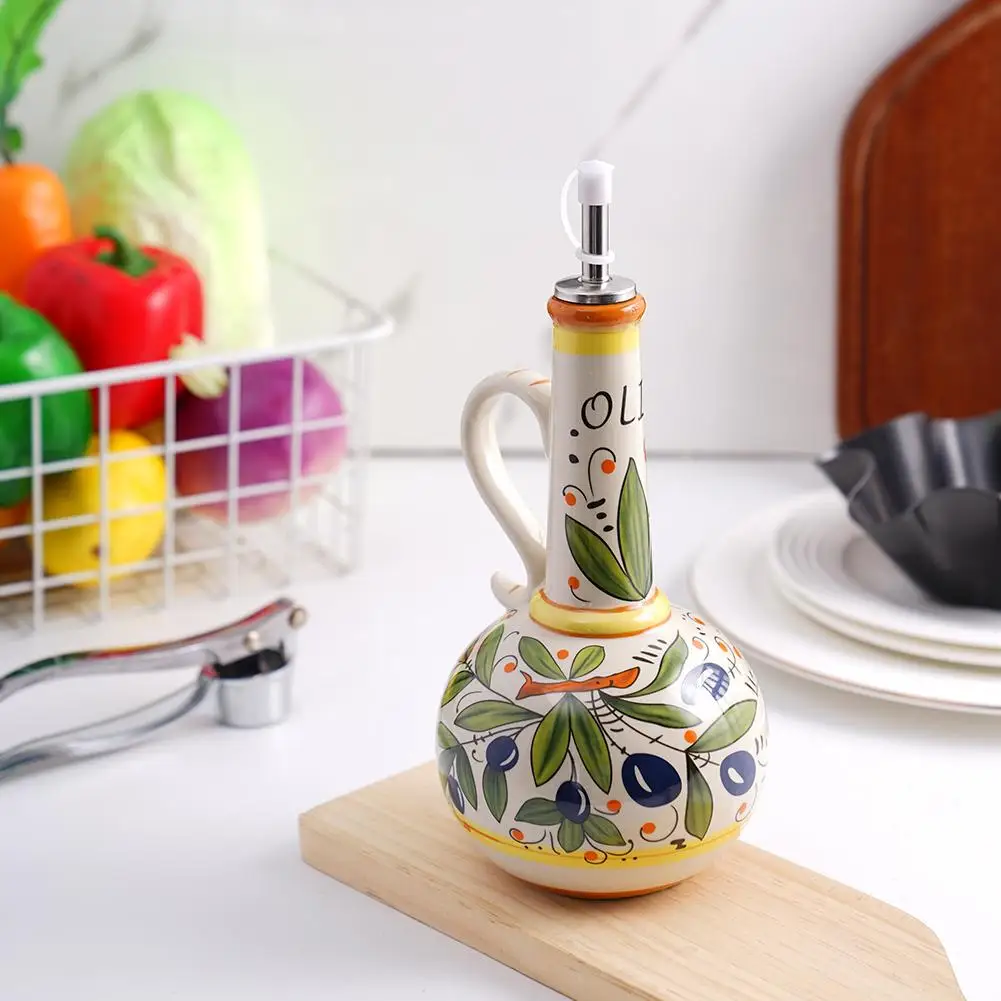 Description Picture 6 of item700ml Olive Oil Dispenser Embossed Ceramic Oil Vinegar Oil Storage Condiment Dispenser Ceramic Bottle Can Bottle Oil Container