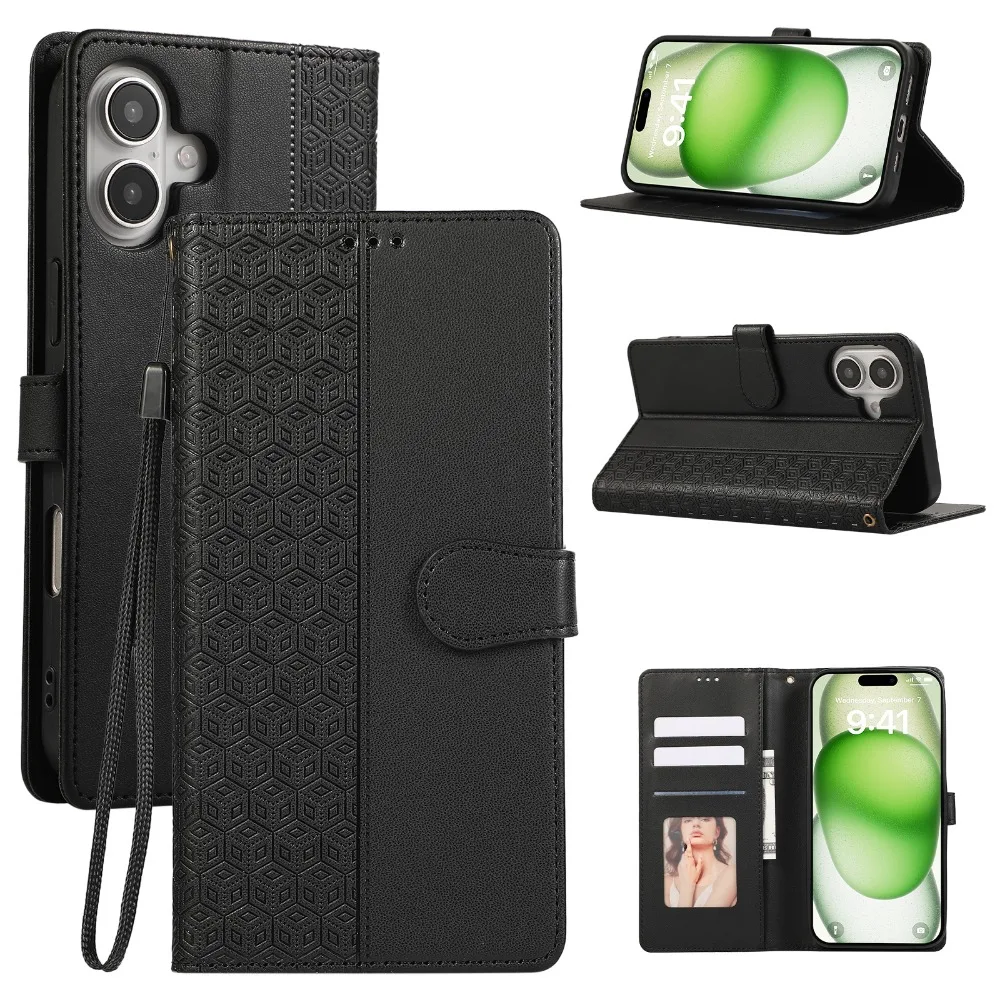 Leder-Schutzhülle für iPhone 13 12 Mini 16 15 14 11 Pro Max XS XR 8 Plus, Geldbörse mit Handschlaufe und Kartenhalter_voghion.com