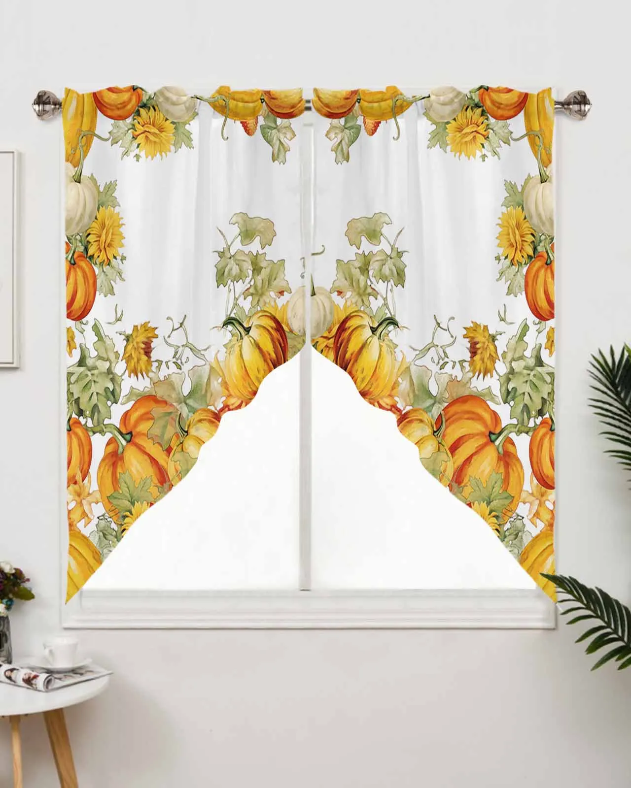 

Thanksgiving Autumn Pumpkin Watercolor Short Living Room Curtain Kitchen Door Partition Home Decor Resturant Entrance Drapes