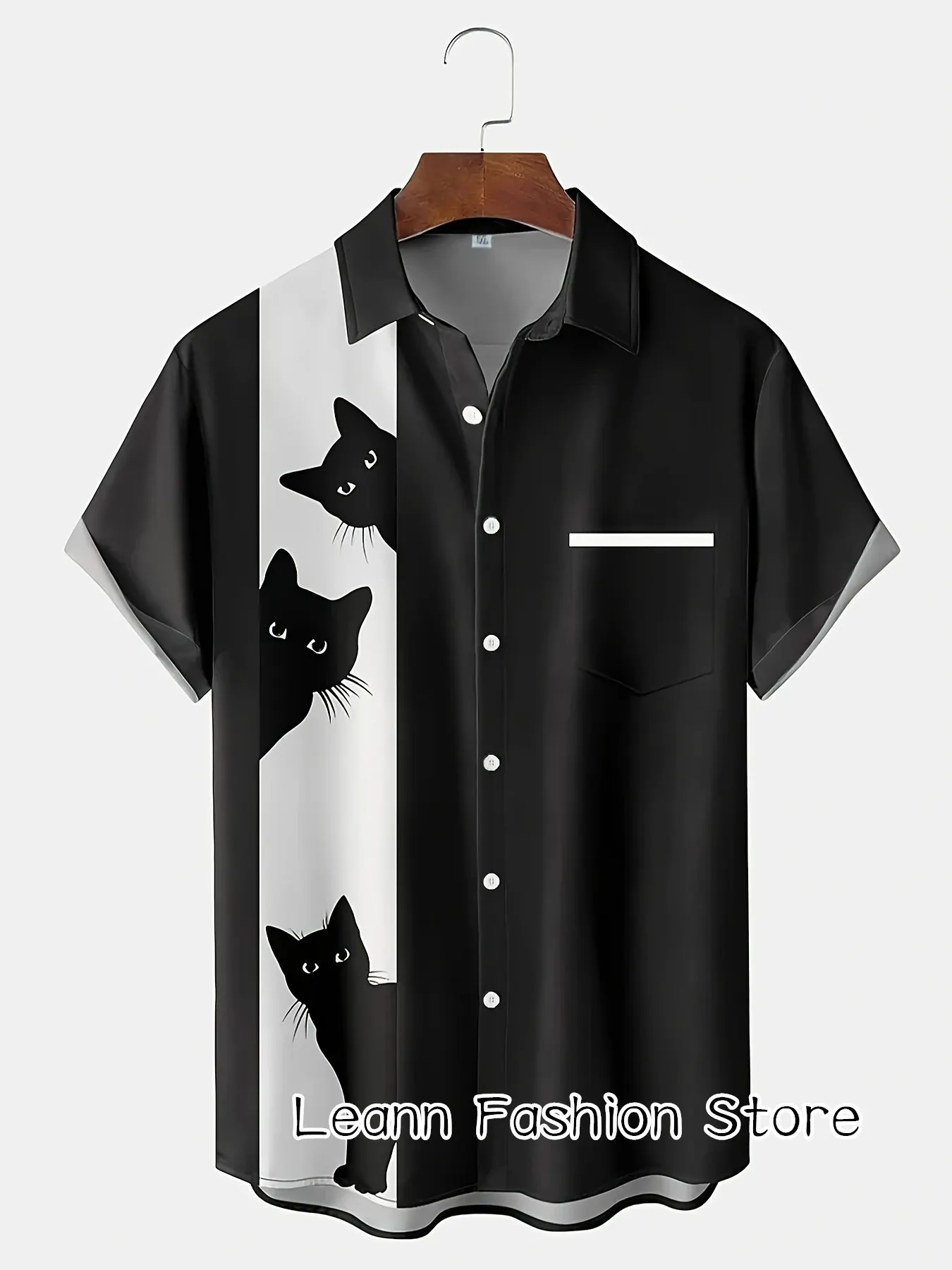 Men Summer Funny Anime Cats Print Shirt Casual Stylish Clothing Male Button Lapel Collar Shirt Fashion Hawaiian Vacation Shirt osso fashion osso fashion водолазка для кошек cats l