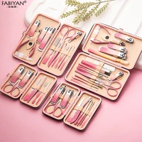 7/10/13/19Pcs Set Pink Manicure Set Nail Scissors Stainless Steel Nail Clippers Nail Tools Facial/Hand/Foot Care Pedicure Tools