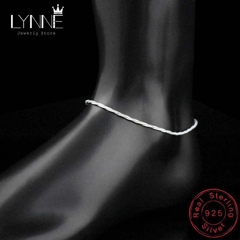 Twisted Weave Hemp Rope 925 Sterling Silver Anklets for Women&Girl Jewelry