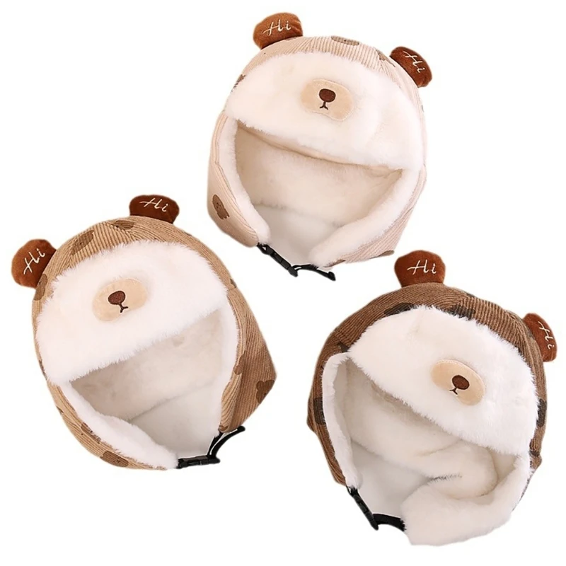 

Beanie Hats Earflaps Baby Hat Cartoon Bear Bonnet Caps Ear Protections Hat Winter Warm Hat for Baby Kids 2-8 Years