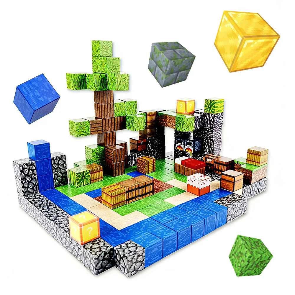 MOC บล็อกแม่เหล็กมอนเตสซอรี่ของเล่นเสริมพัฒนาการทางประสาทสัมผัสสำหรับเด็กชายหญิงอายุ 3 + DIY แม่เหล็กสุ่มคิวบ์ของขวัญ 1