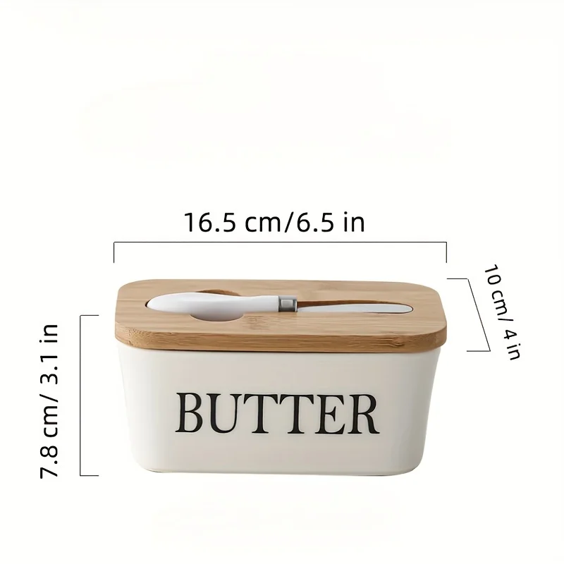 1pcs Large Ceramic Butter Dish Lid Knife Durable Easy To Clean Restaurants
