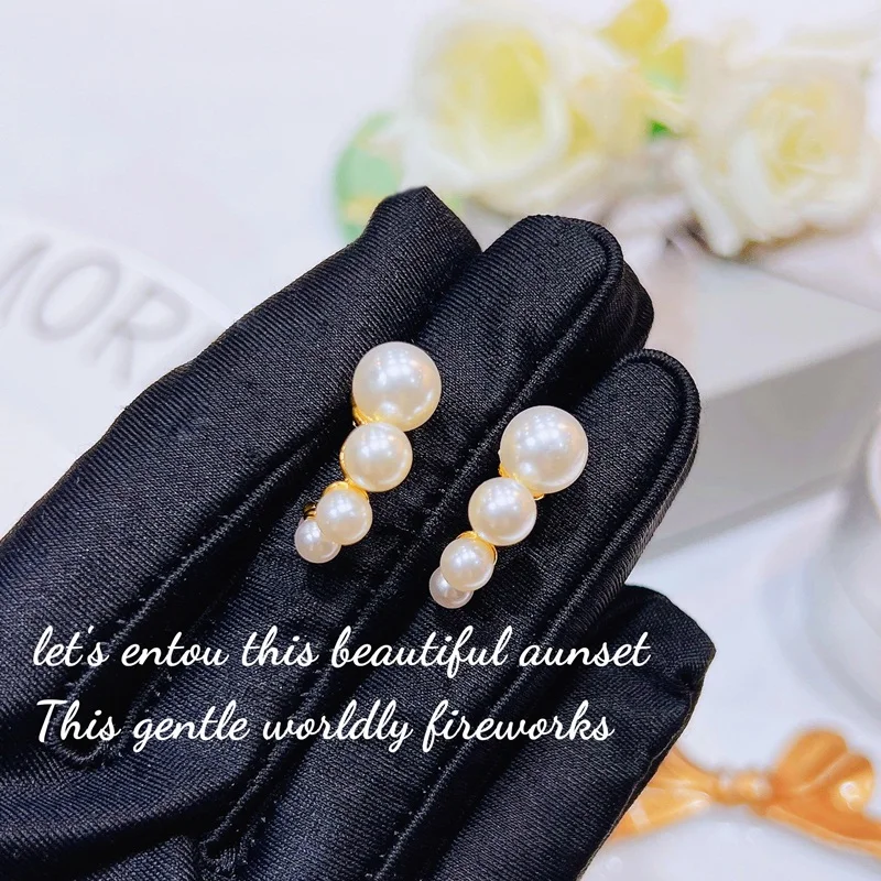  Wholesale EA1100 European Fashion Fine New Woman Girl Party Birthday Wedding Gift Round Pearls 18KT Gold Stud Earrings
