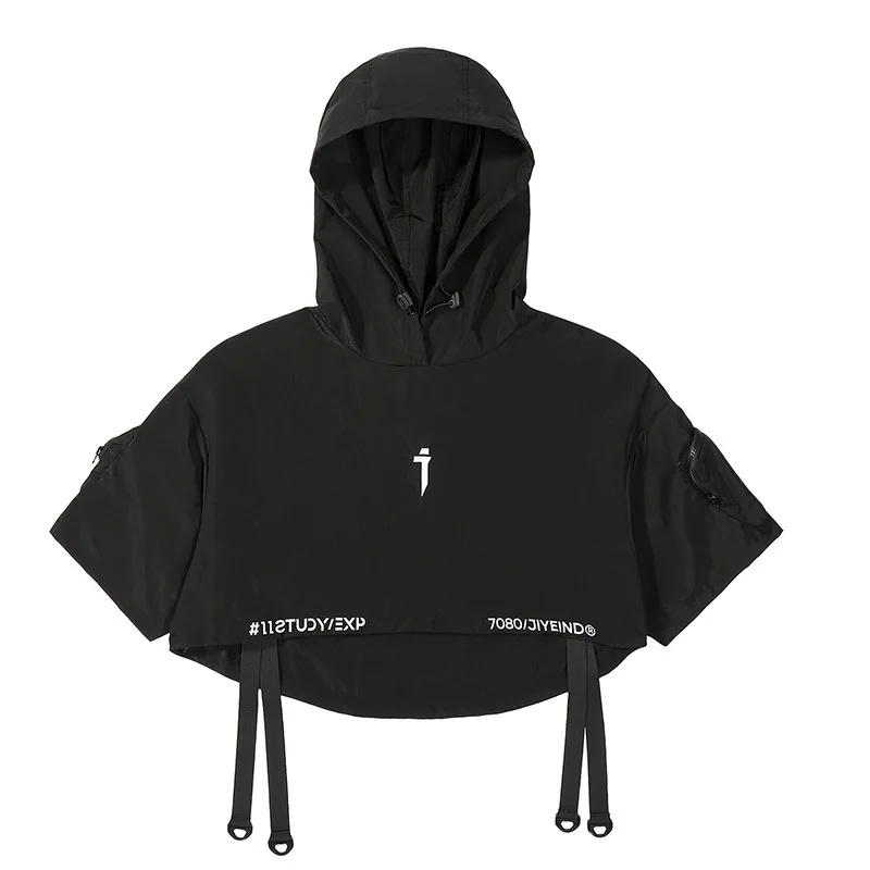 2023 Techwear Style Hip Hop Cropped Jacket Pullover Mens Punk Motorcycle Hooded Cloak Multi-pockets Jaqueta 6
