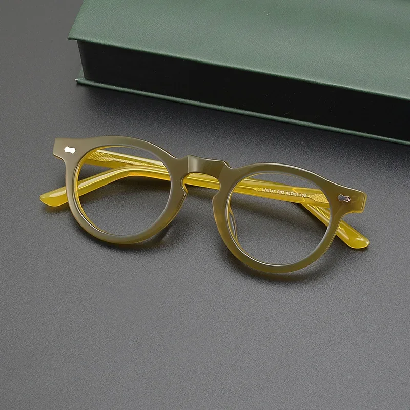 男性と女性のためのレトロな黄色の眼鏡フレーム手作り円の読み取り近視処方箋新しいファッション2024