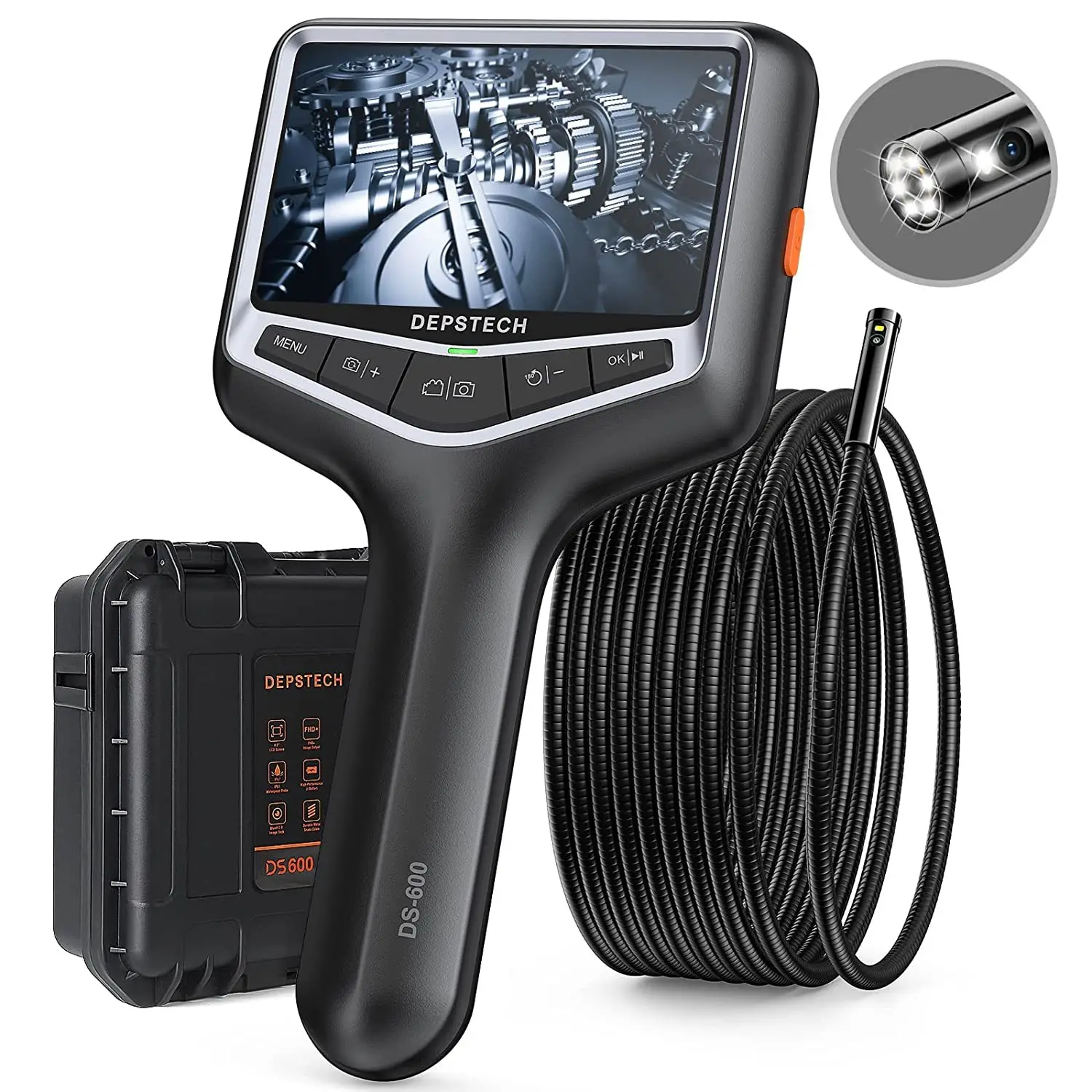 DEPSTECH 1080P Endoscope Camera 7.9mm Dual Lens 4.3inch Screen Borescppe Gooseneck Cable Borescope Camera Car Endoscopic DS600 3inch ips screen 2mp 1080p dual lens industrial endoscope camera cmos borescope side view