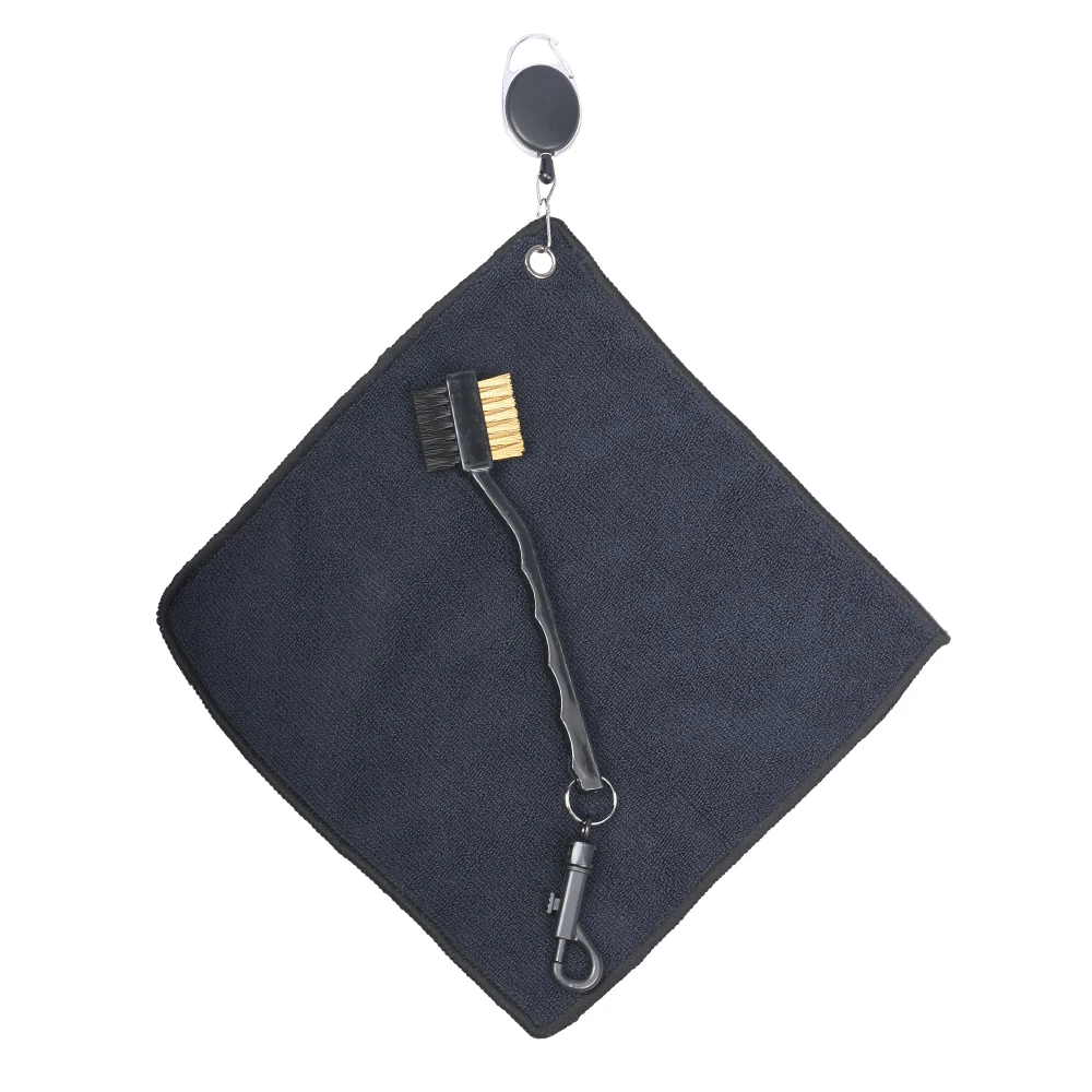 25*25CM Golf Towel Club Square Towel Easy To Pull Rope Hook Double-Sided Microfiber With Golf Brush 2