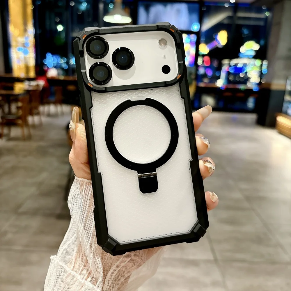 Rugged Shockproof Metal Magnetic Case with Camera Glass Ring Armor Cover