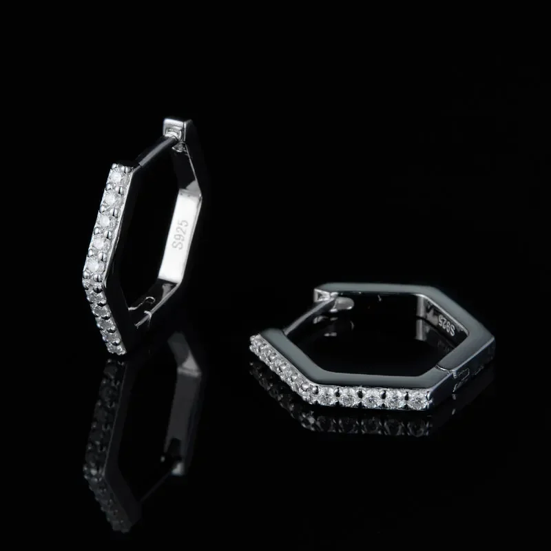 DEZO 1.5MM Moissanite Hoop Earrings For Women Solid 925 Sterling Silver Geometric Shaped Fashion Earring D color GRA Certificate