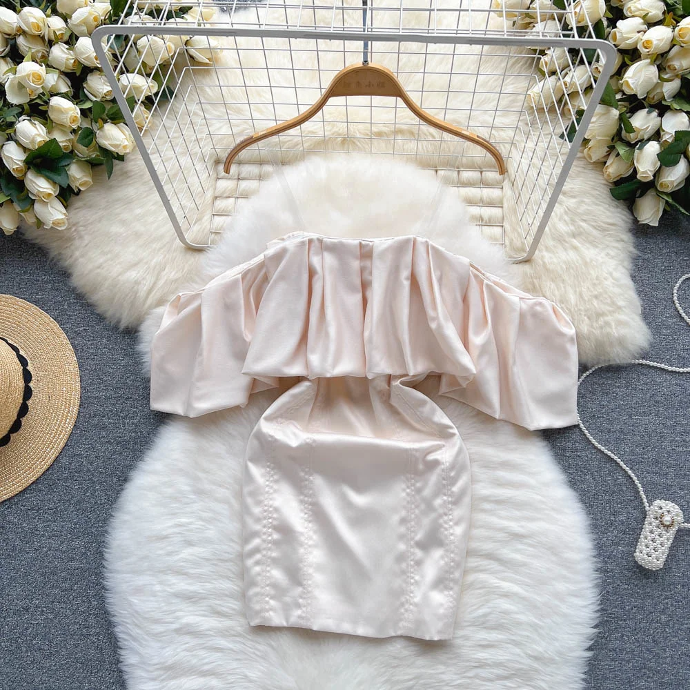 

Платье женское с открытыми плечами, модная уличная одежда, пикантное мини-платье на бретелях-спагетти, без рукавов, с открытой спиной, на лето